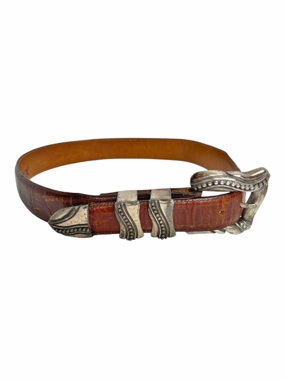 Vintage Onyx Brighton Ranger Belt Brown Croc Leather 4pc Buckle USA Size 28